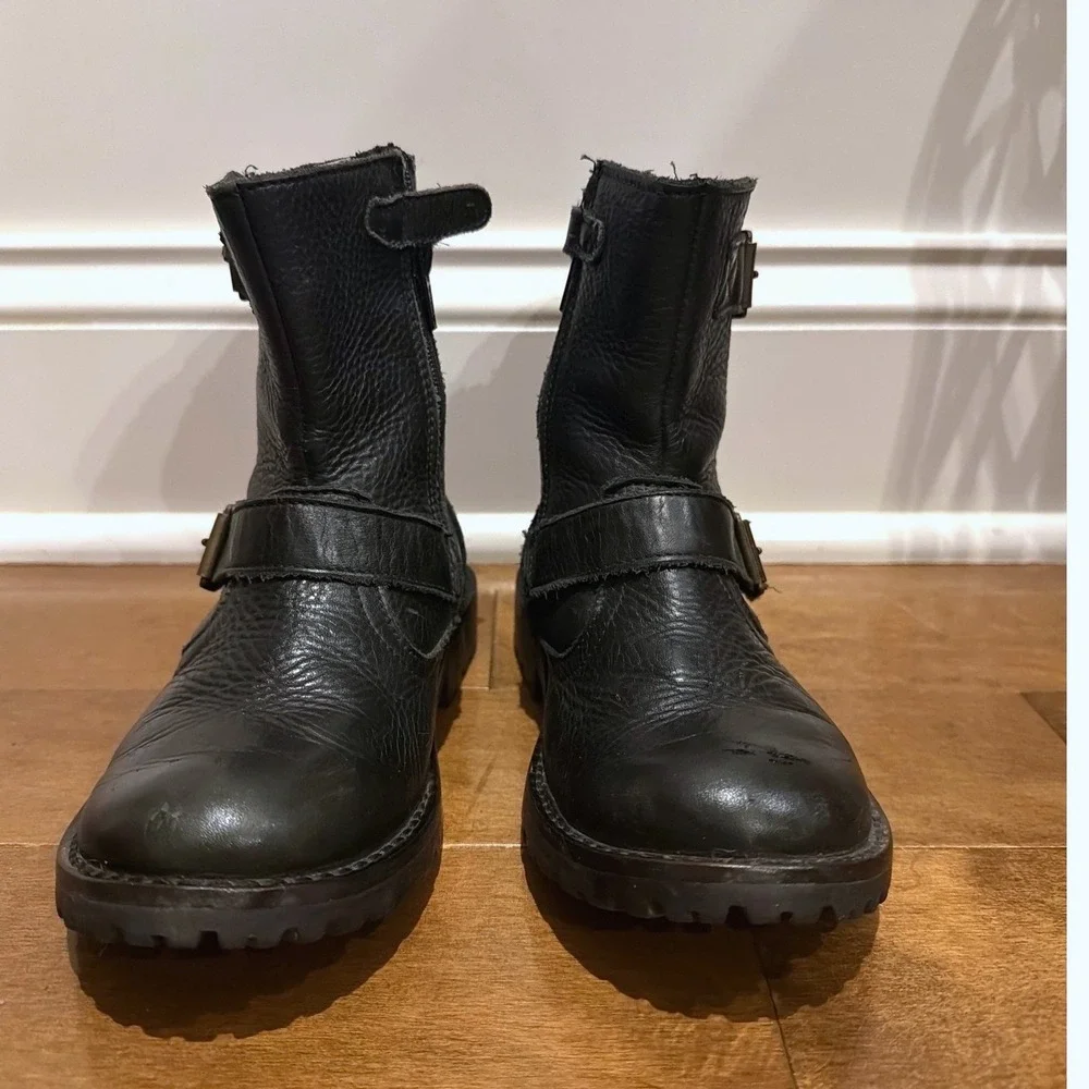 Kickers Engineer Boots Kids EU 30 Black Leather Buckle Moto Biker Harness Boot